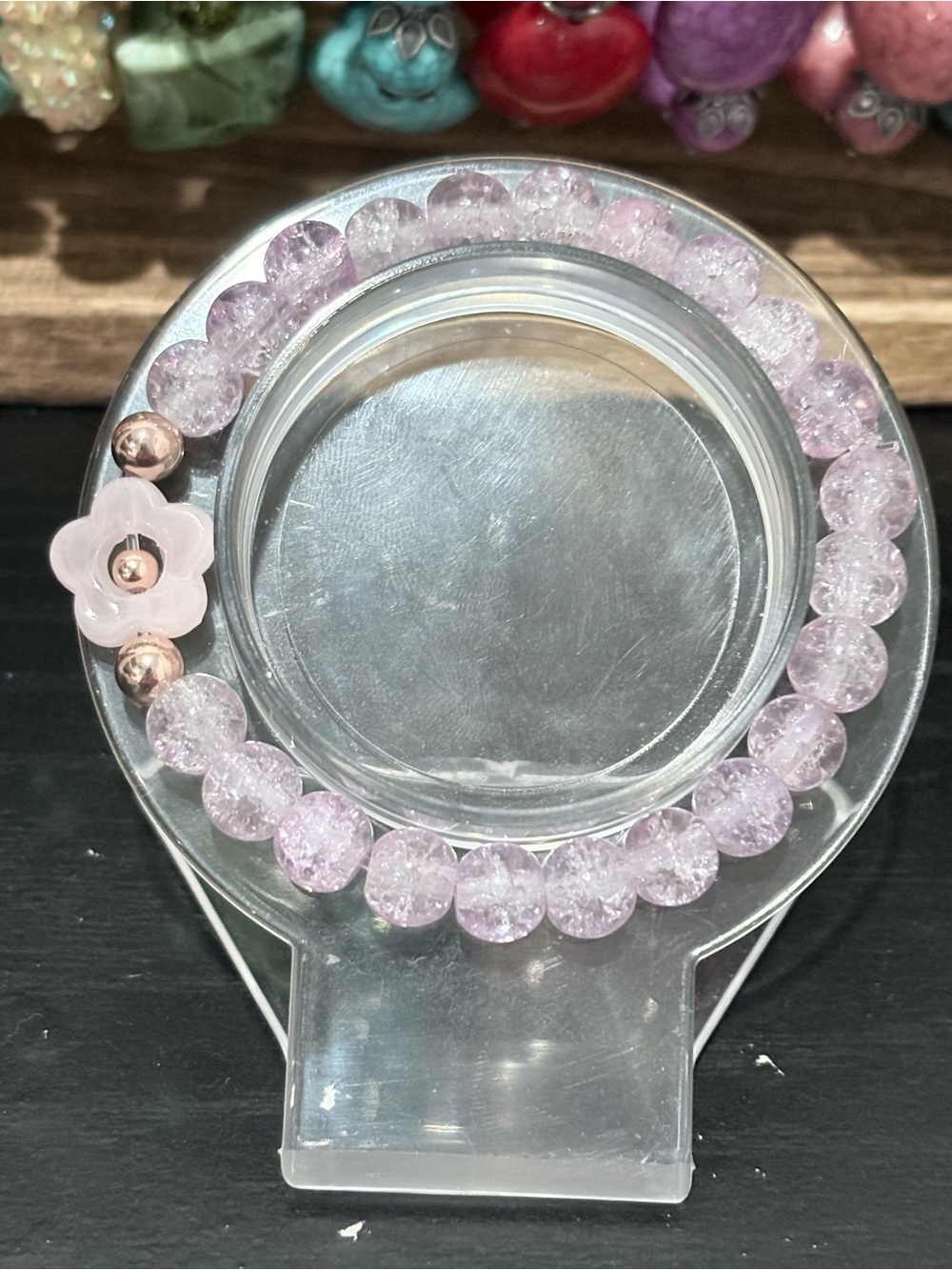 Handcrafted flower bead with glass beaded bracelet